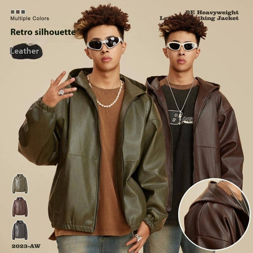 Heavy American Retro Fashion Brand Leather Coat Jacket Ment